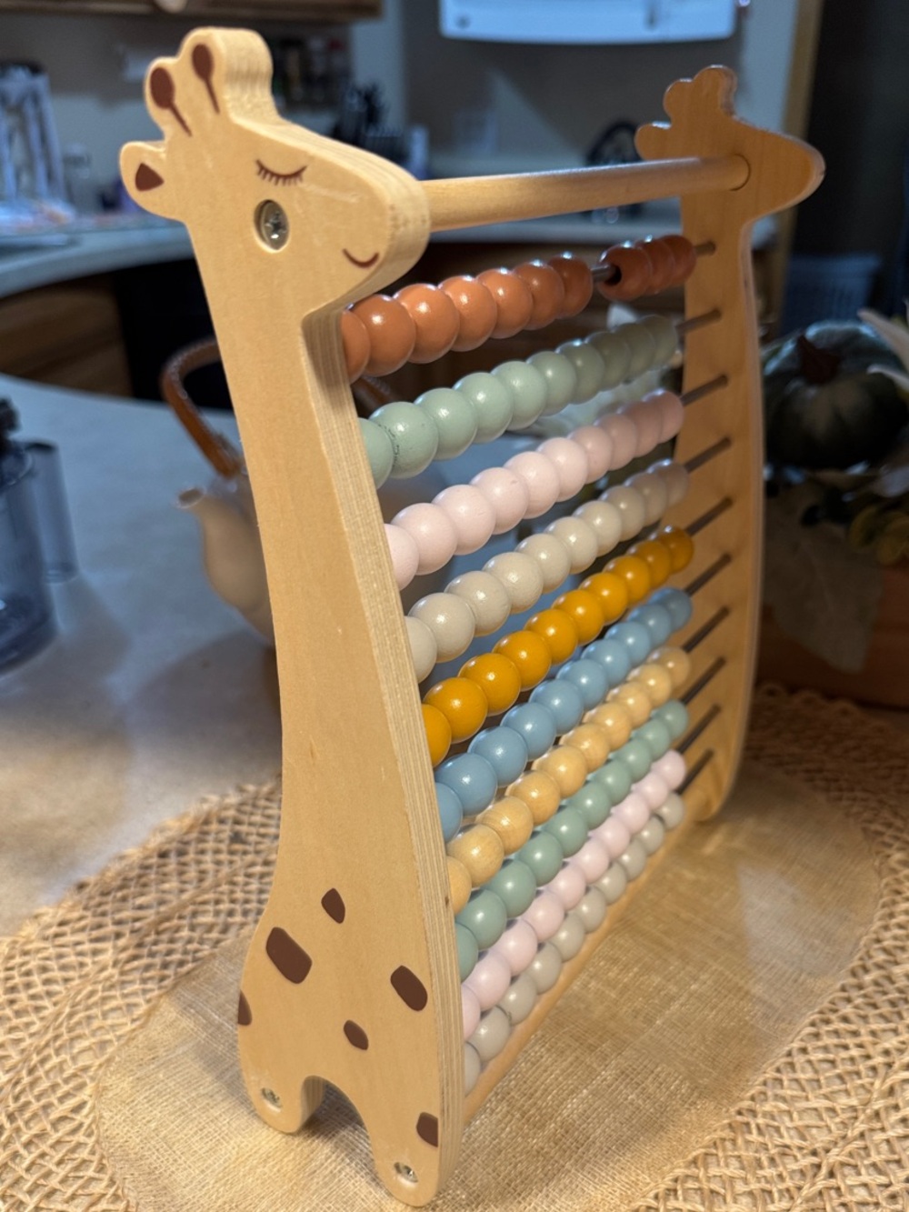 Wooden Giraffe Abacus - Pastel Multi-Color Counting Toy